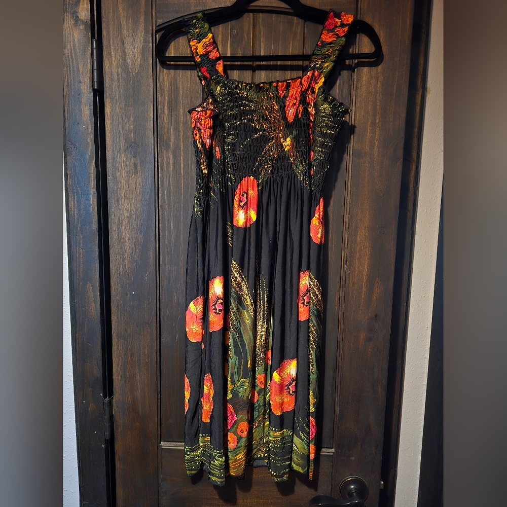 WinWin Black and Red Floral Midi sundress Dress